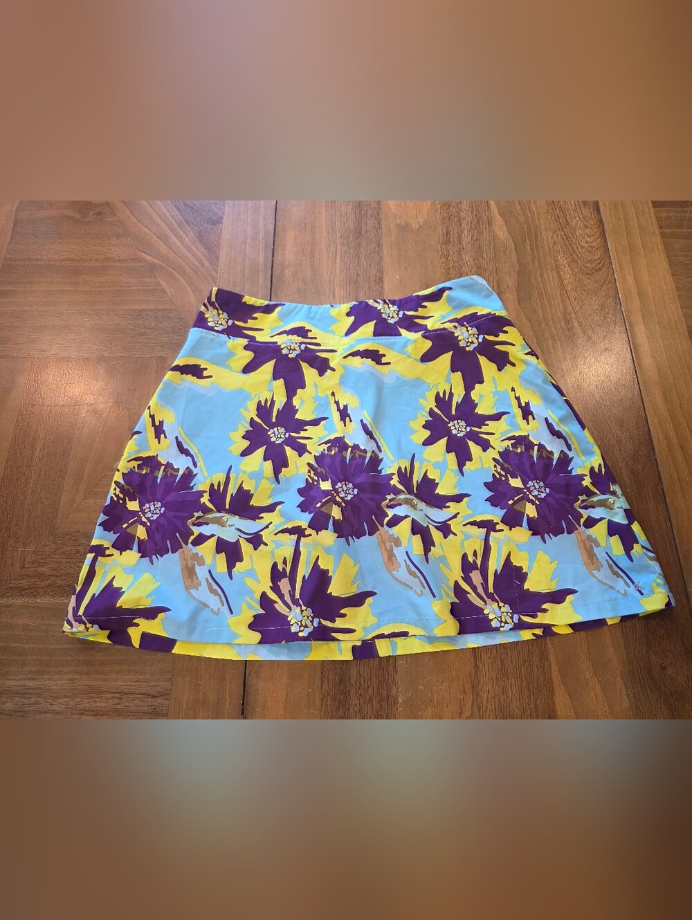 Kyodan Skort Skirt Shorts Sz Small Purple Floral Teal Pull-on Pickleball Golf